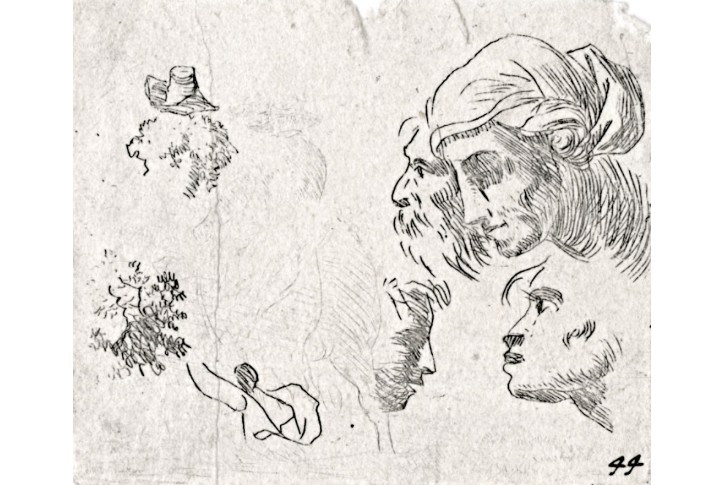 Hlavy, Karel Dujardin, mědiryt, (1670)