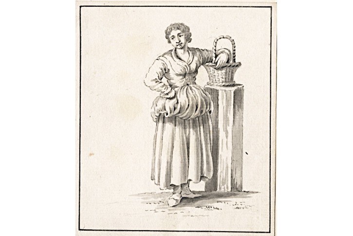 Žena s košem, kresba tuší, (1820)