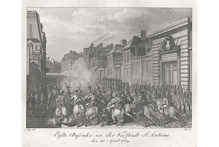 Paříž revoluce S. Antoine 1789, mědiryt, (1815)