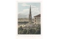 Praha pomník Františka I., kolor. oceloryt, 1841