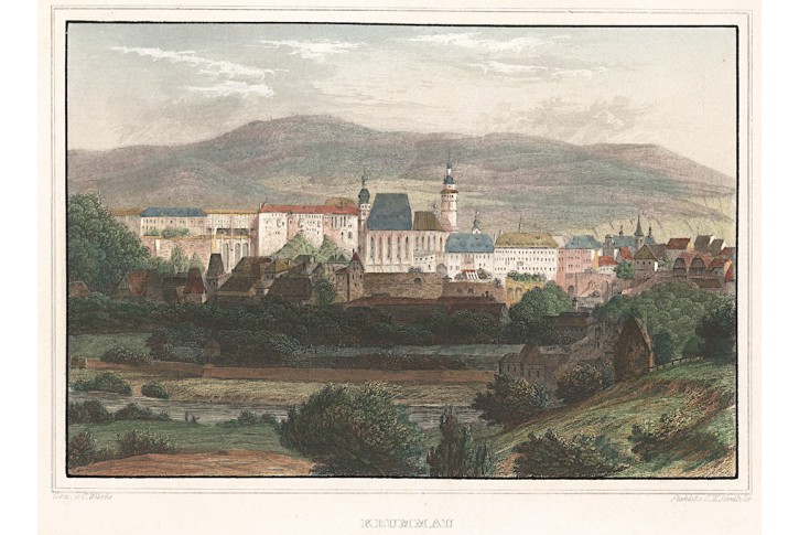 Český Krumlov, Lange, kolor.  oceloryt, 1842