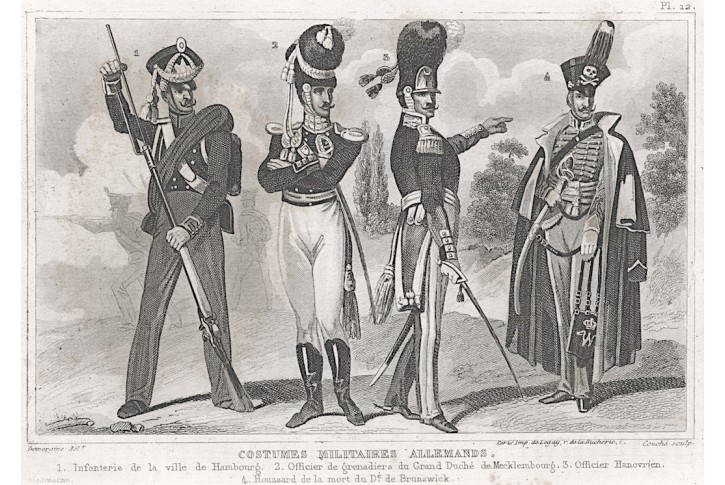 Německo Uniformy II., Le Bas, oceloryt 1842