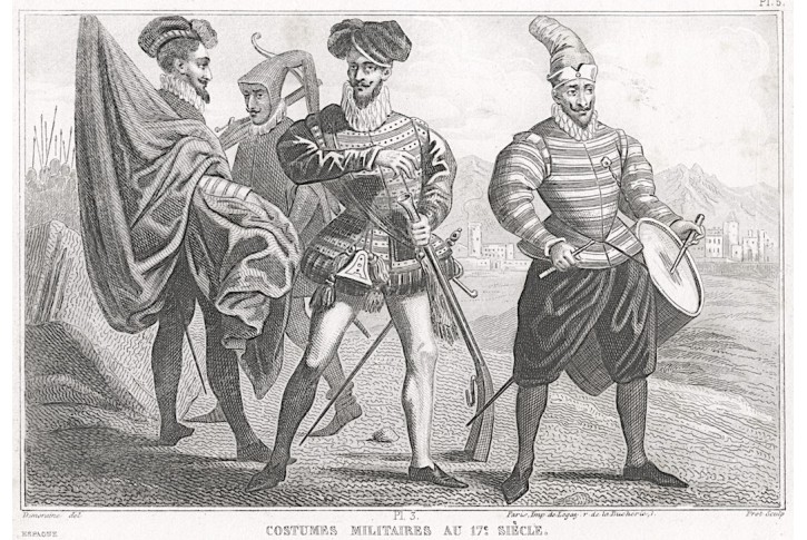 Španělsko Uniformy, Le Bas, oceloryt 1842