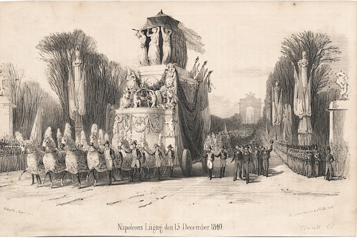 Napoleon druhý pohřeb, litografie, (1840)