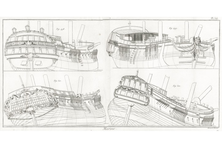 Loď Marine, Diderot,  mědiryt , (1780)