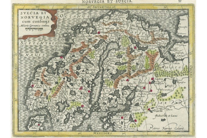 Mercator - Hondius, Suecia, kolor. mědiryt, 1632