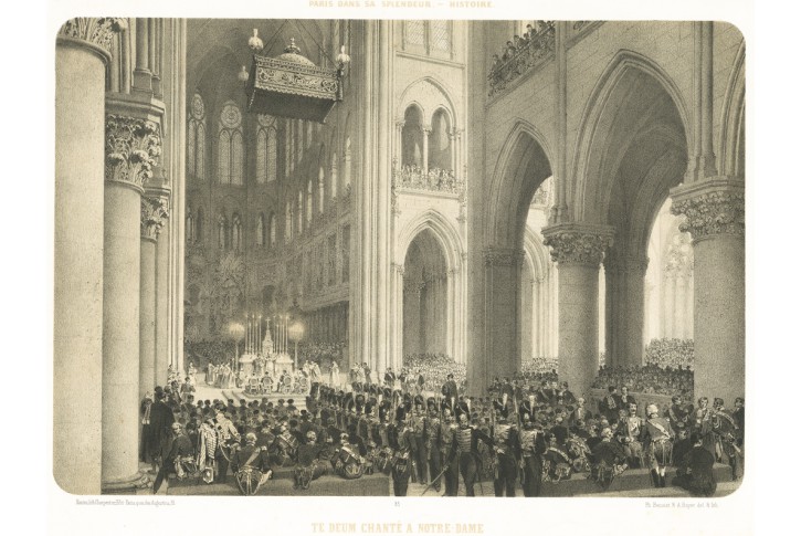 Paris Notre Dame interier, litografie, 1861