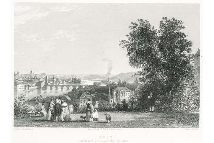 Praha z Letné,  Weidmann, oceloryt, 1840