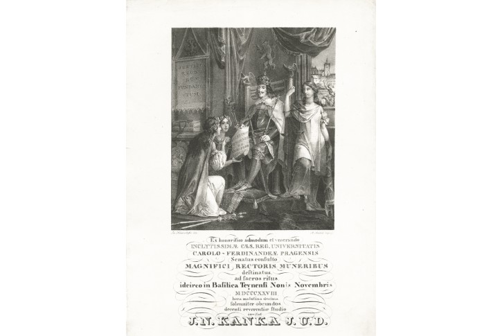 Karel IV. zakládá univerzitu, Machek, lito., 1828