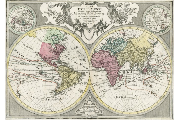 Mappa Totius Mundi, Lotter, kolor. mědiryt , 1775