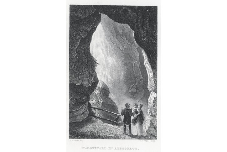 Adršpach vodopád, Herloss, oceloryt, 1841
