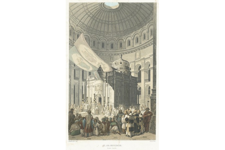 Jerusalem Boží hrob, kolor litografie, 1861