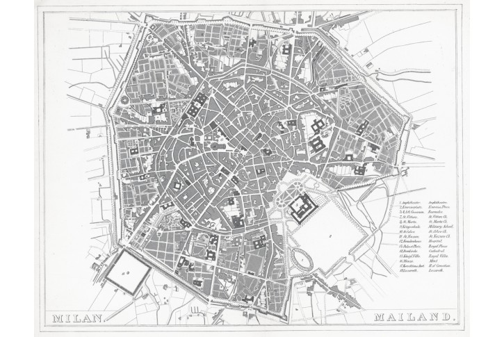 Milano plán, oceloryt, (1850)