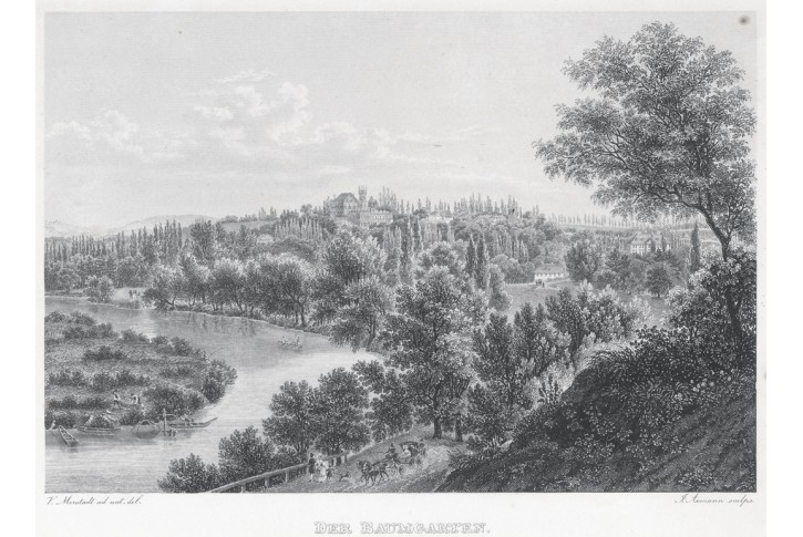 Praha Stromovka, Morstadt, oceloryt, 1850