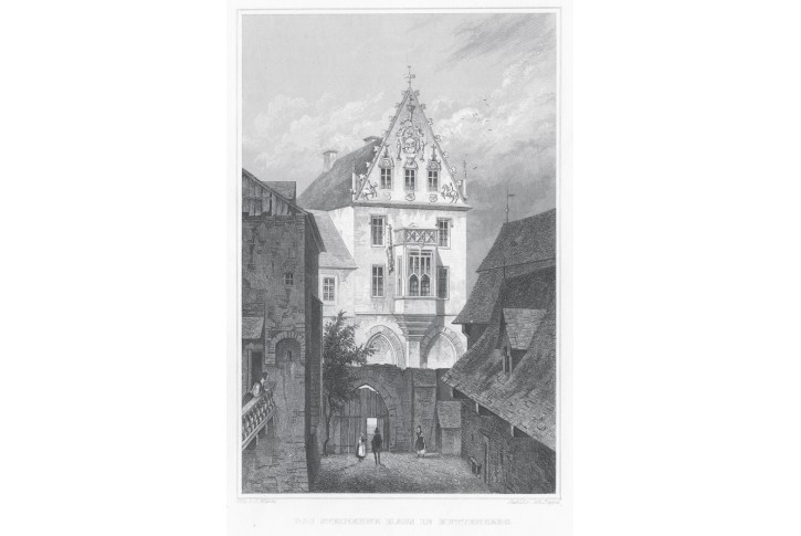 Kutná Hora Kamenný dům, Lange, oceloryt, 1842