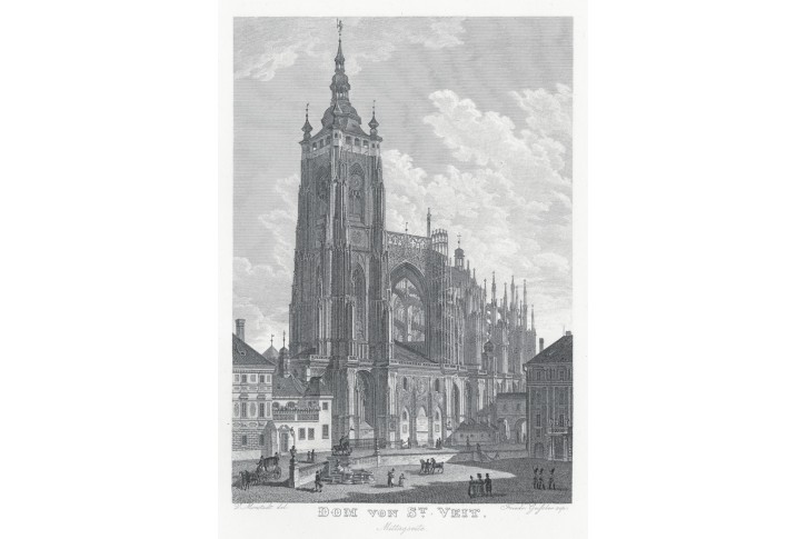 Praha Sv. Vít , Morstadt, oceloryt, 1850