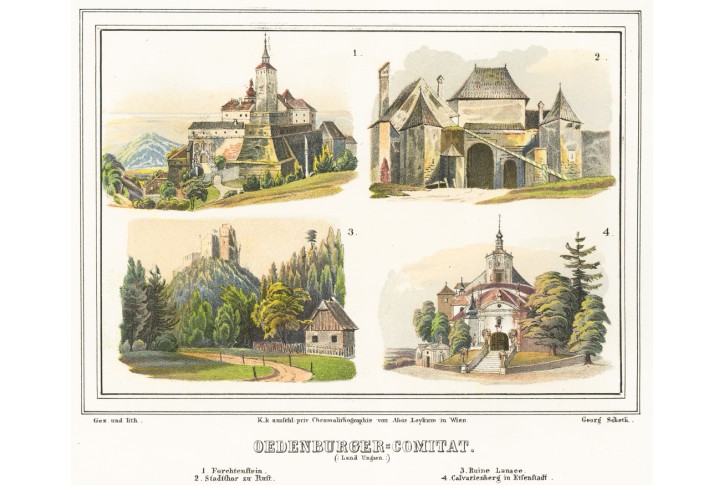 Sopron Oedenburg, litografie, 1840