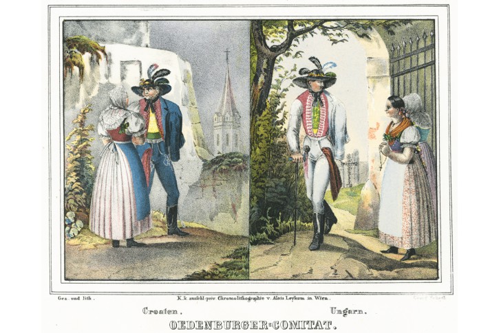 Sopron Oedenburg kroj, litografie, 1840