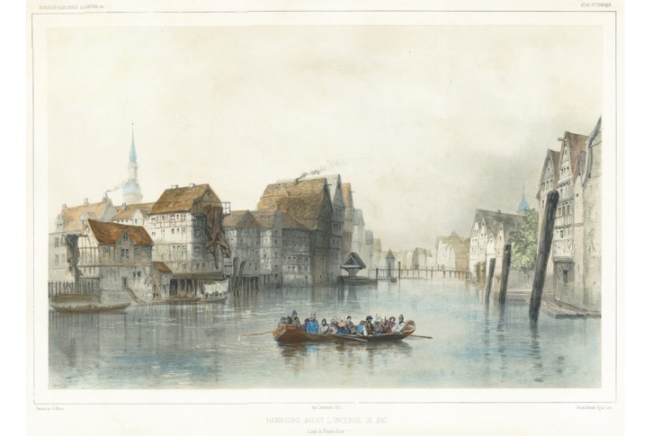 Hamburg před požárem, kolor. litografie, (1860)