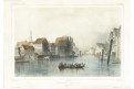 Hamburg před požárem, kolor. litografie, (1845)