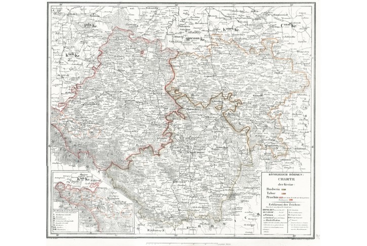 Budějovice, Tábor, Prácheň, litografie, 1836