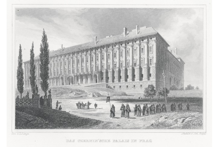Praha Černínský palác, Lange, oceloryt, 1841