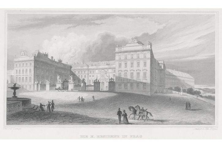 Praha Pražský hrad, Lange, oceloryt, 1841