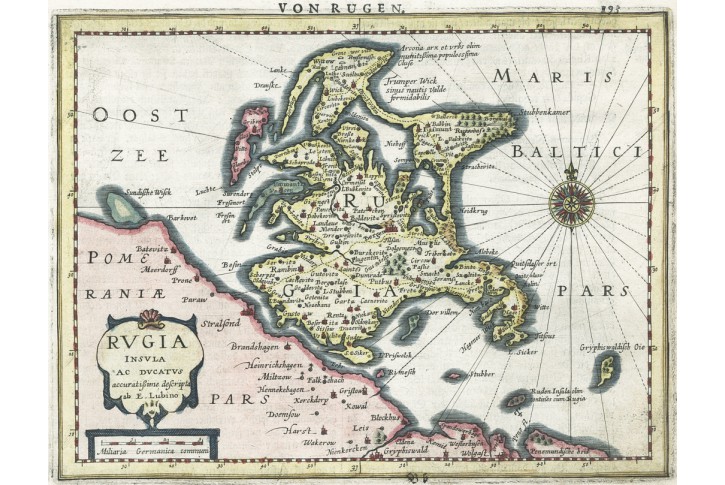 Rügen Rujana , Mercator - Hondius, mědiryt, 1651