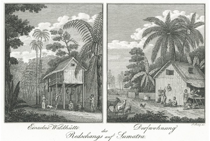 Sumatra obydlí, Blaschke, mědiryt, (1820)