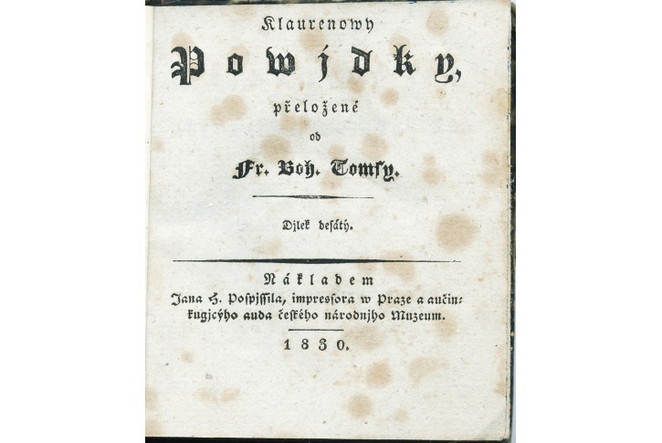 Clauren H.: Povídky díl X. Praha 1830