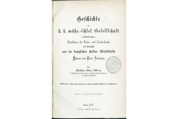 Elvert Chr.: Gess Ackerbaues der Natur, Brno 1870
