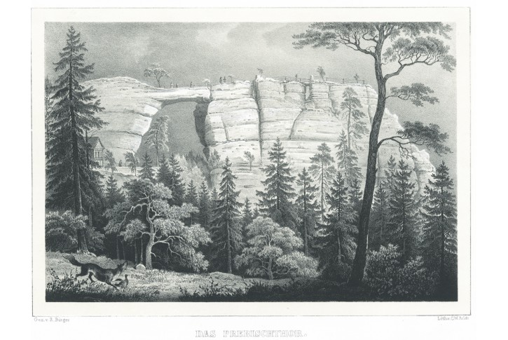 Pravčická brána , Semmler, litografie, 1845