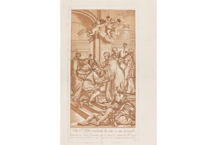 Charpentier, Opat uzravuje slepce, mědiryt, 1763