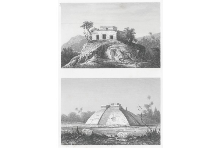 Mexiko pyramidy,  Menzel, oceloryt, 1857