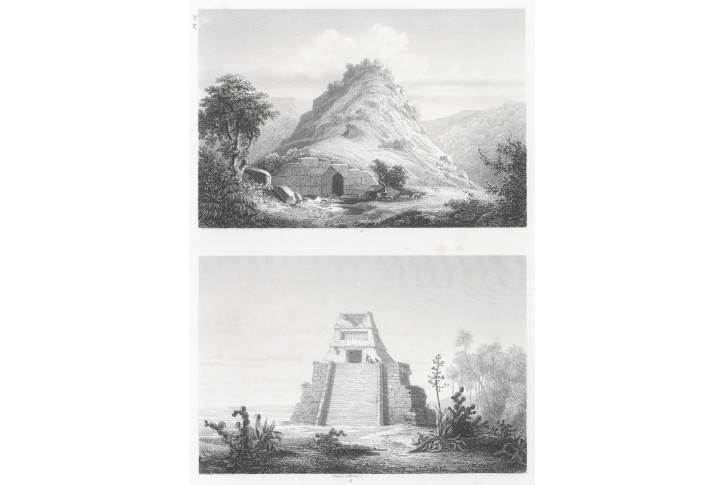 Mexiko Monte Albán,  Menzel, oceloryt, 1857