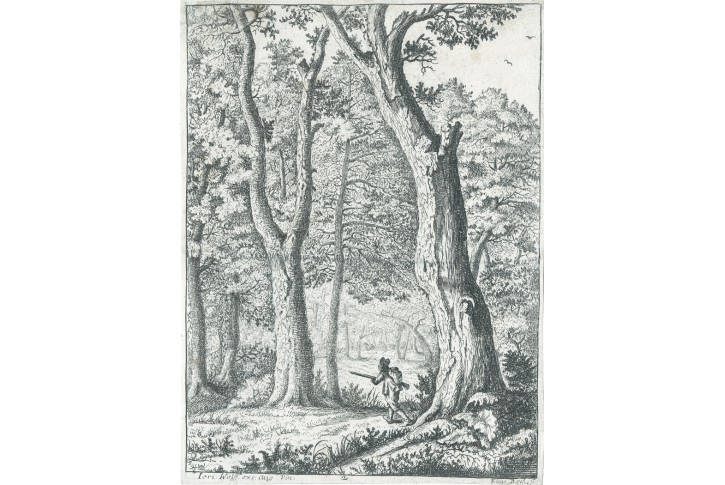 Lovec v lese, Elias Baeck, lept, (1700)