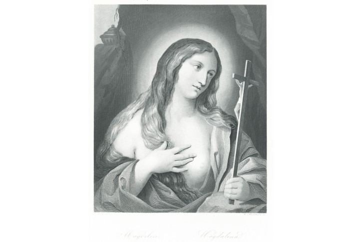 Magdalena s křížem, Payne, oceloryt, (1860)