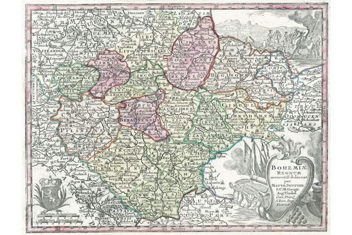 Seutter G.M.: Bohemia Reg., kolor. mědiryt, 1740