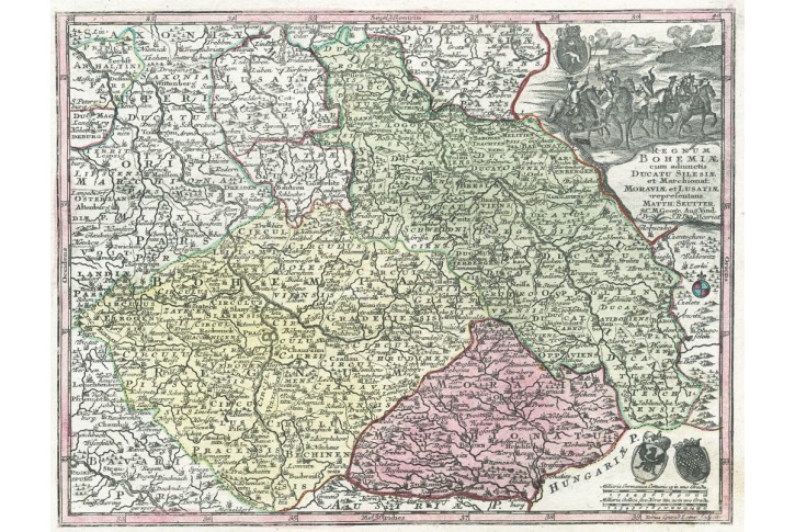 Seutter G.M.: Reg. Bohemia, kolor. mědiryt, 1740