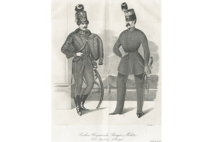 Uherská domobrana Pest, oceloryt, (1830)