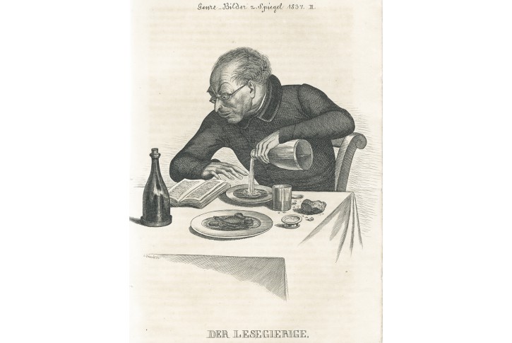 Náruživý čtenář , oceloryt, 1837