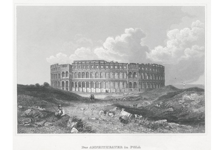 Pula - Pola Chorvatsko, Meyer, oceloryt, 1850