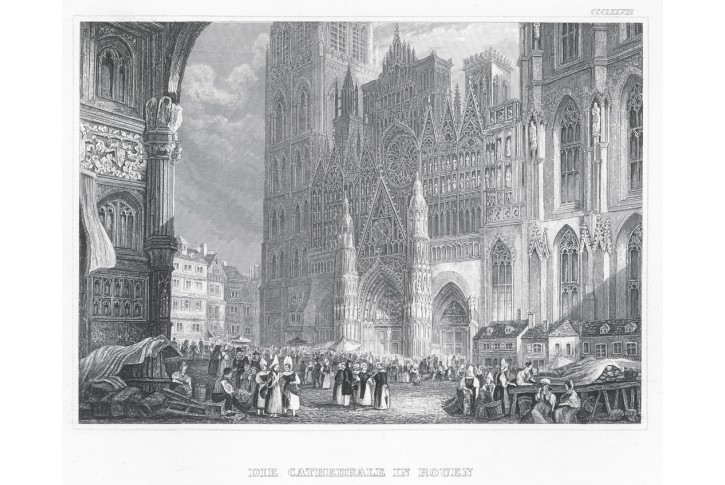 Rouen katedrála, Meyer, oceloryt, 1850