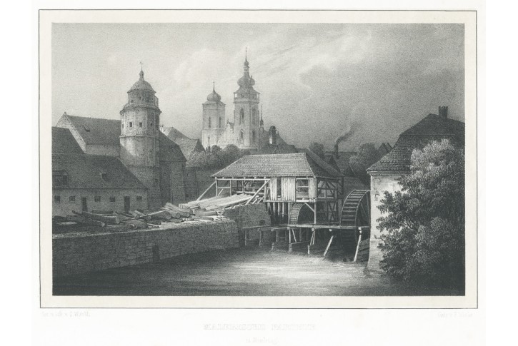 Nymburk mlýn, Semmler, litografie, 1845