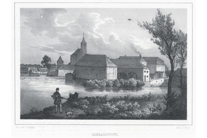 Čelákovice , Semmler, litografie, 1845