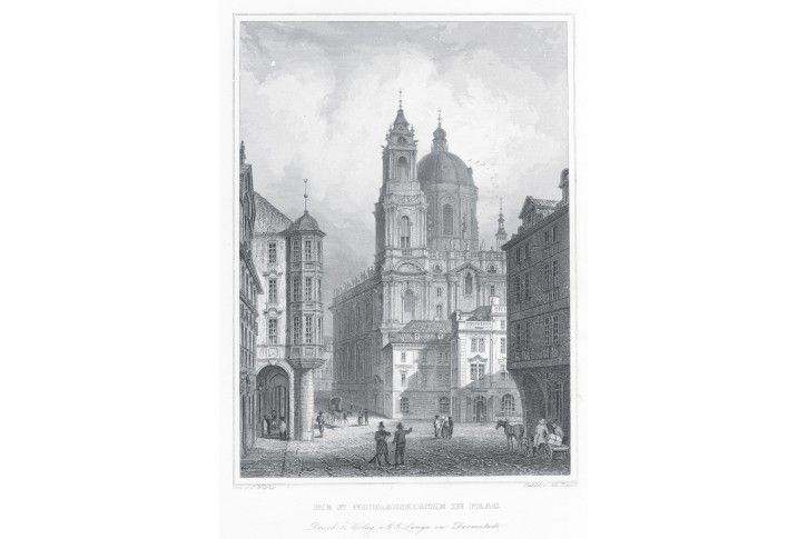 Praha kostel sv. Mikuláše, Lange, oceloryt, 1841