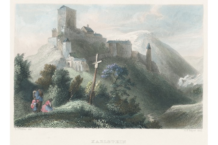 KARLŠTEJN, Herloss, kolor. oceloryt, 1841