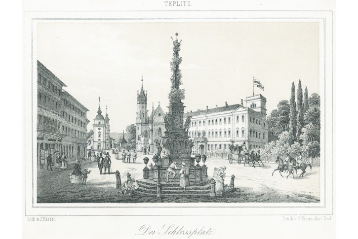 Teplice Náměsstí, Riedel, litografie, (1850)