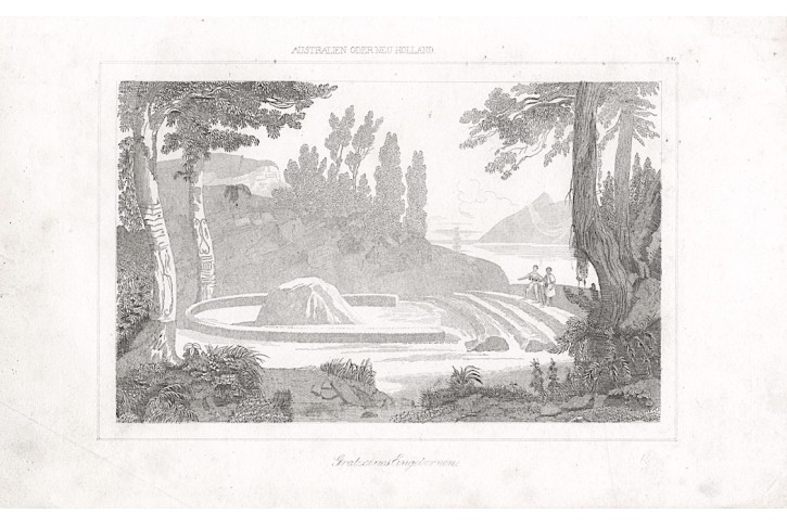 Australie domorodý hrob, Rienzi, oceloryt,1836