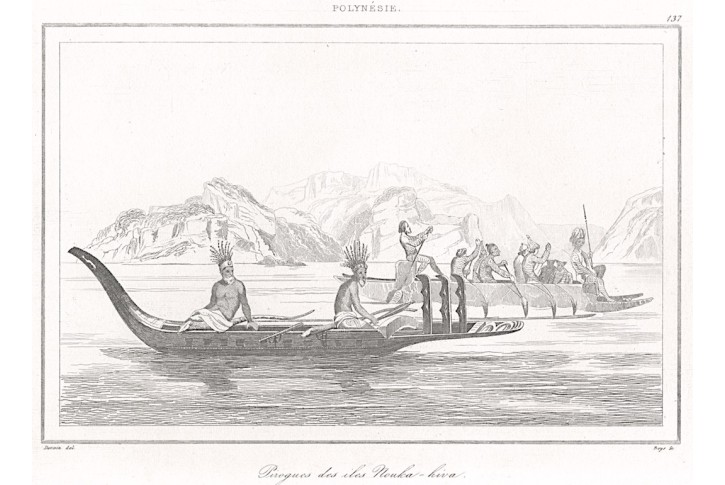 Noku Hiva  Polynesie, Rienzi, oceloryt,1836